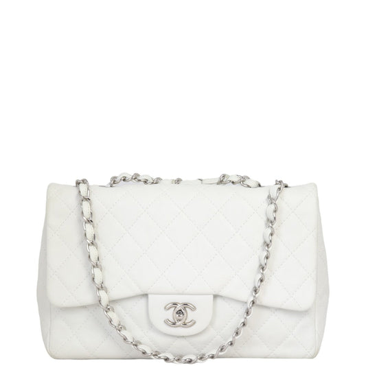 Chanel Classic Single Jumbo Handbag White Flap