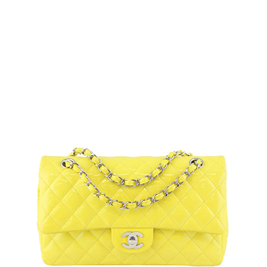 Chanel Classic Double Patent Yellow Handbag Medium Flap