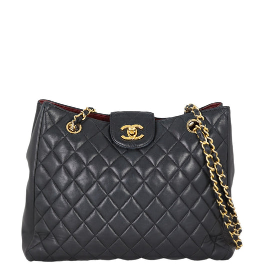 Chanel CC Tote Lambskin Quilted Black Tote Bag
