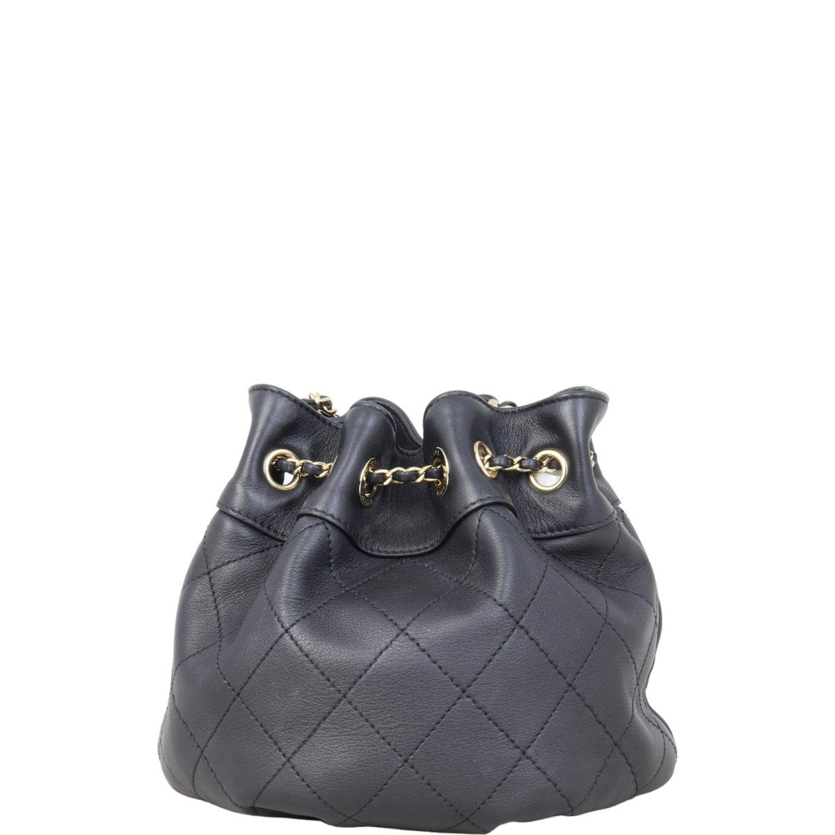 Chanel CC Drawstring Bag Lambskin Quilted Black Jewelry