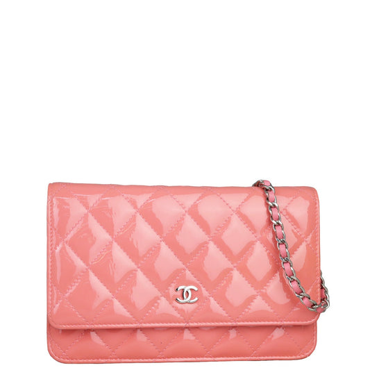Chanel Classic Wallet on Patent Coral Handbag Pink Chain