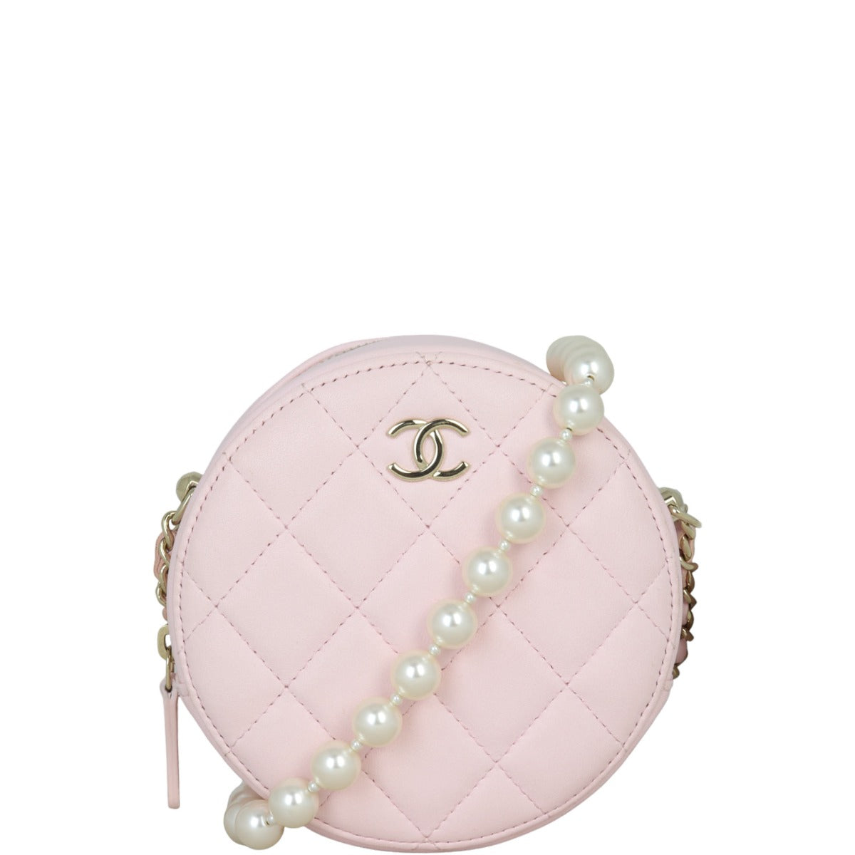 Chanel CC Round Clutch with Pearl Strap Clutch Bag