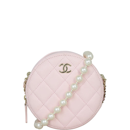 Chanel CC Round Clutch with Pearl Strap Clutch Bag