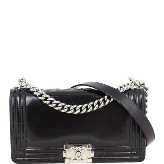 Chanel Boy Old Glazed Handbag Black Medium