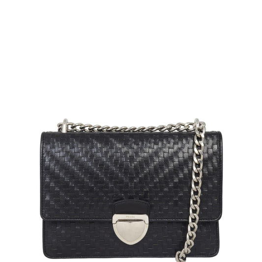 Prada Madras Bag Leather Woven Travel Bag