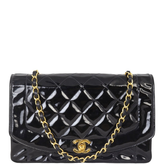 Chanel Diana Patent Bag Quilted Black Handbag