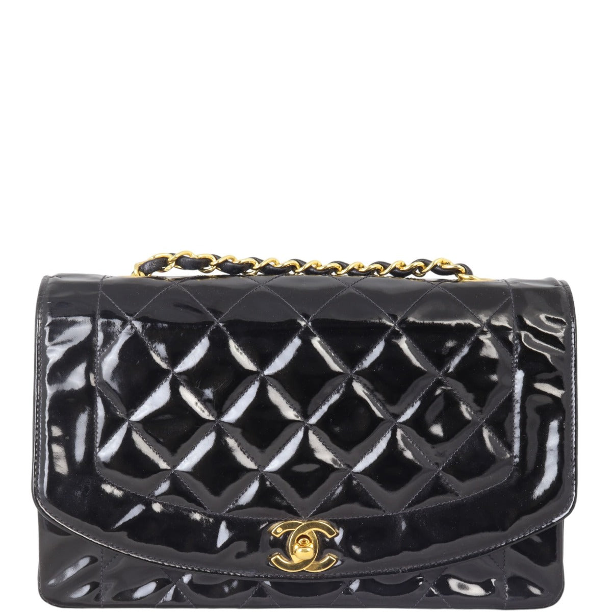 Chanel Diana Patent Bag Quilted Black Handbag