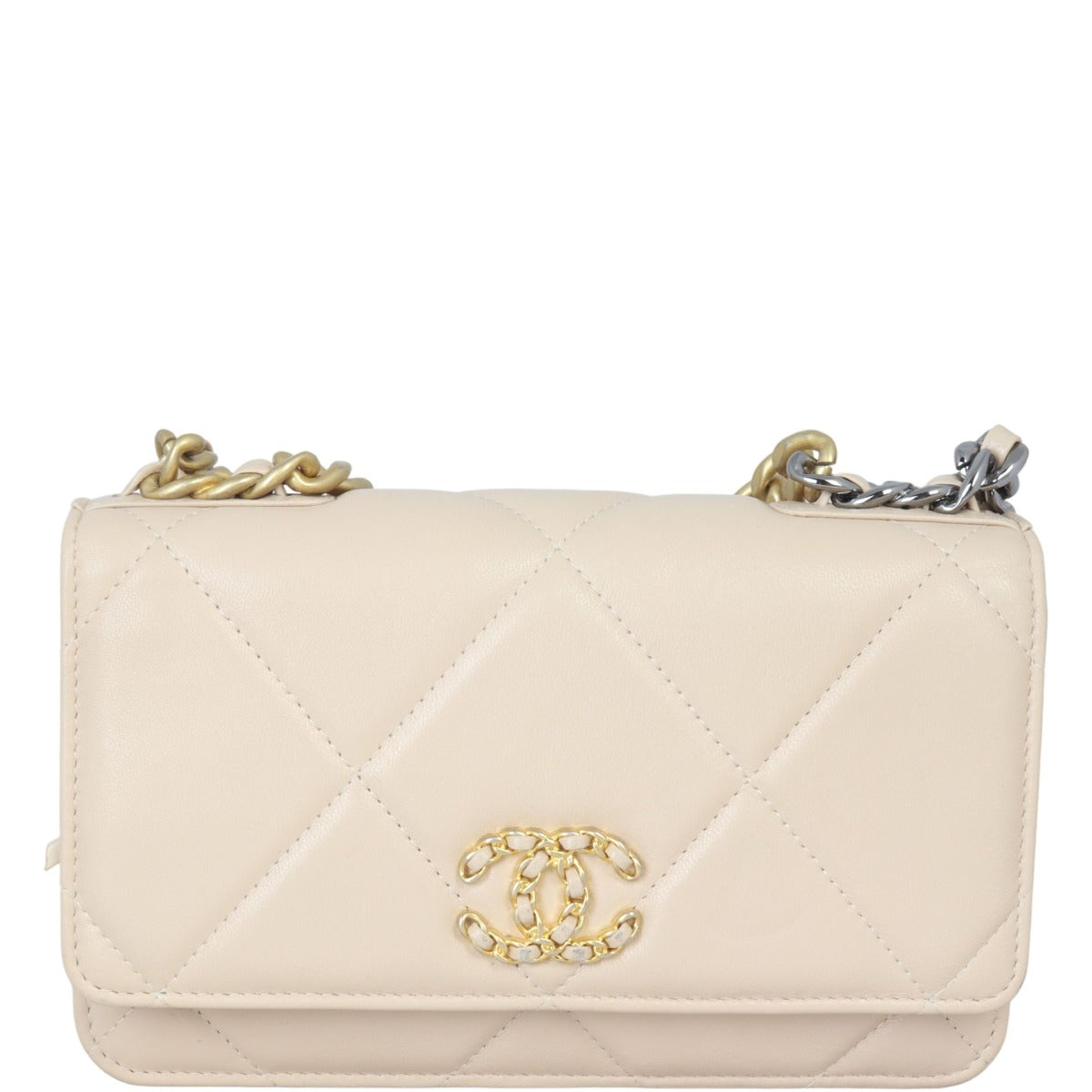 Chanel 19 Wallet On Goatskin Handbag White Beige