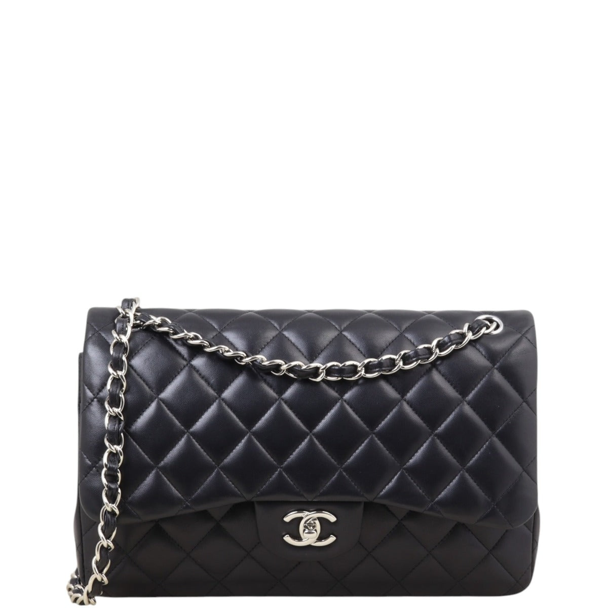 Chanel Classic Double Jumbo Lambskin Handbag Quilted Black Crossbody Bag
