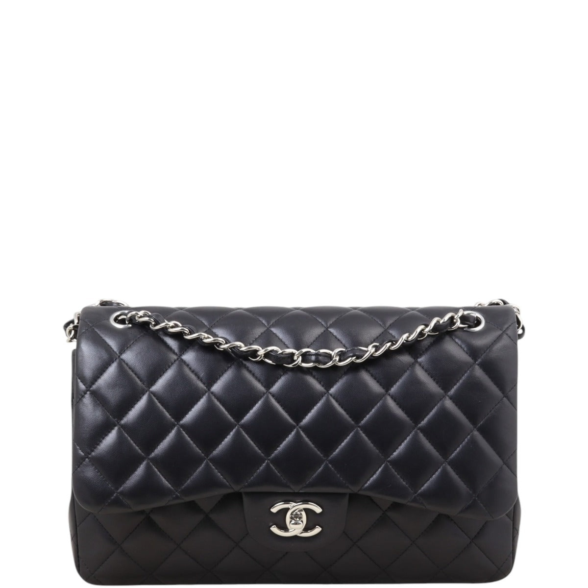 Chanel Classic Double Jumbo Lambskin Handbag Quilted Black Crossbody Bag