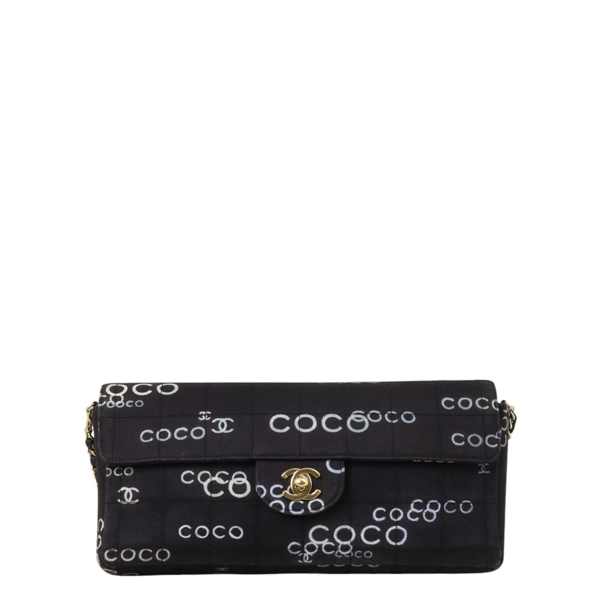 Chanel Coco East-West Chocolate Bar Flap Bag Canvas Quilted Crossbody Bag