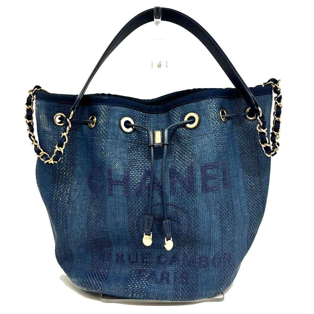 Chanel Raffia Leather Drawstring Shoulder Bag