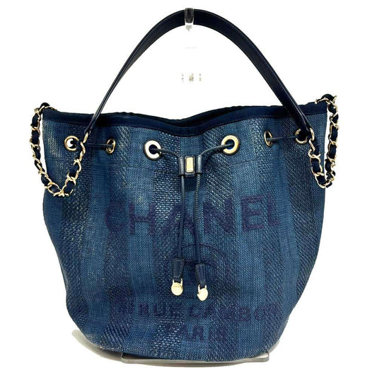 Chanel Raffia Leather Drawstring Shoulder Bag