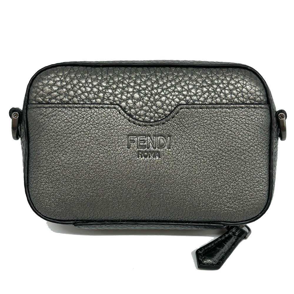 Fendi Crossbody Bag Metallic Leather Gray Mini