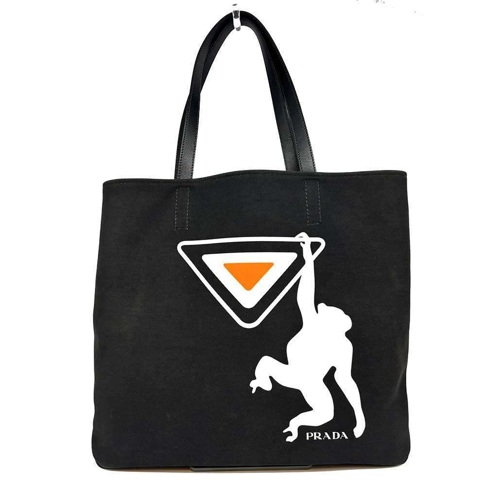 Prada Monkey Tote Bag Canvas Black Logo