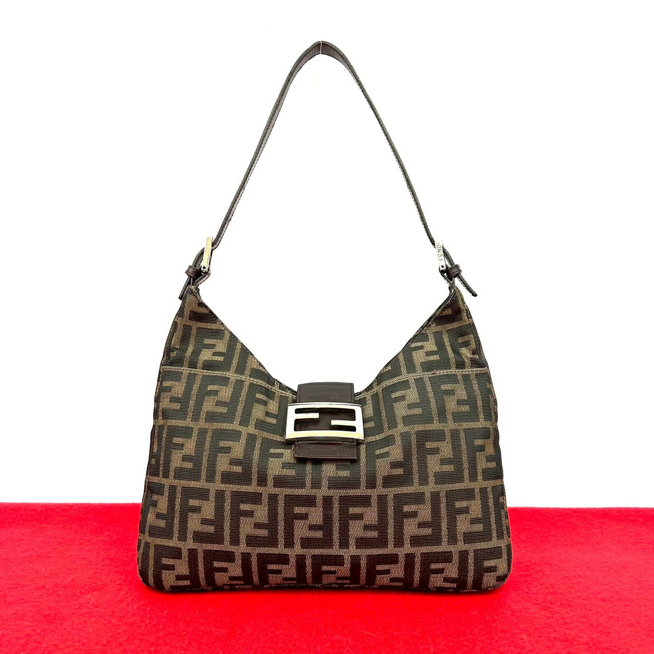 Fendi Mamma Baguette Shoulder Bag Leather Canvas Leather Shoulder Bag