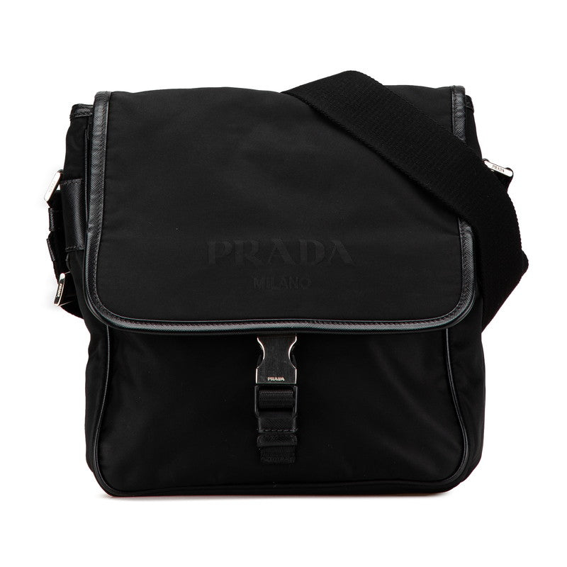Prada Triangle Plate Shoulder Bag Leather Nylon Logo Shoulder Bag 1