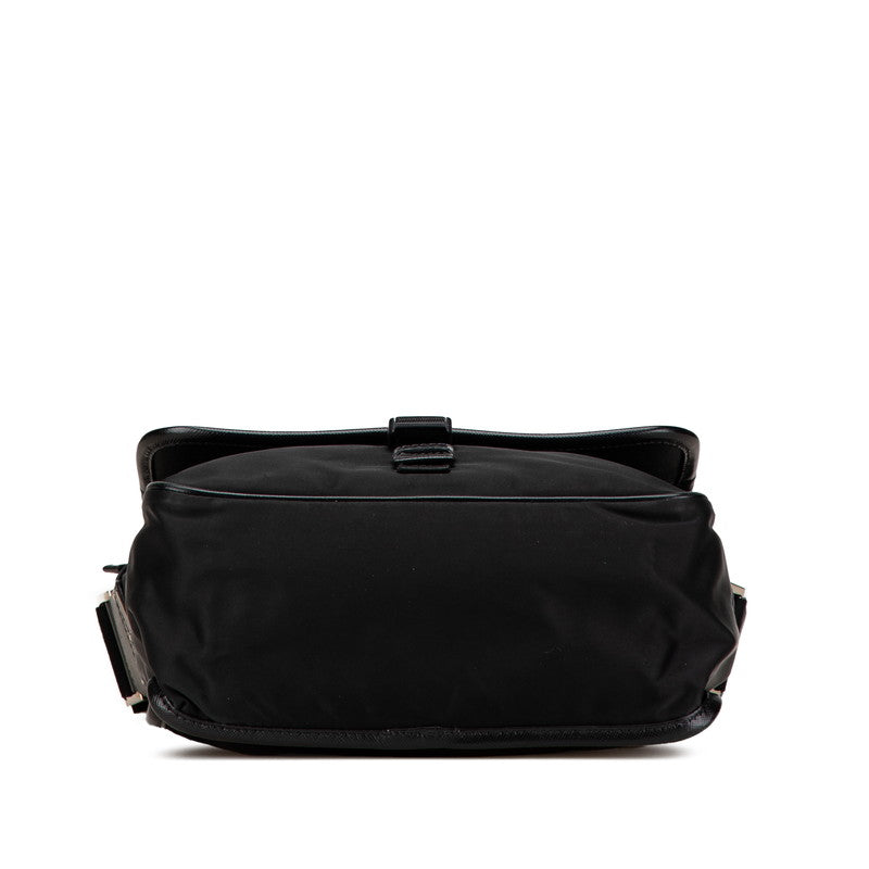 Prada Triangle Plate Shoulder Bag Leather Nylon Logo Shoulder Bag 1