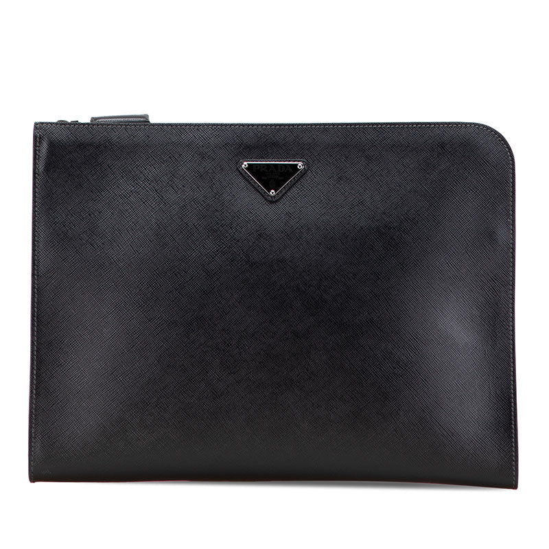 Prada Triangle Plate Clutch Bag Leather Logo Clutch Bag 2