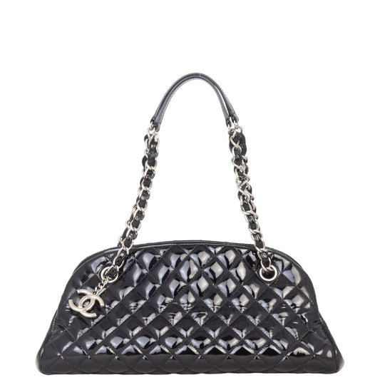 Chanel Just Mademoiselle Bowler Bag Patent Black Medium Handbag