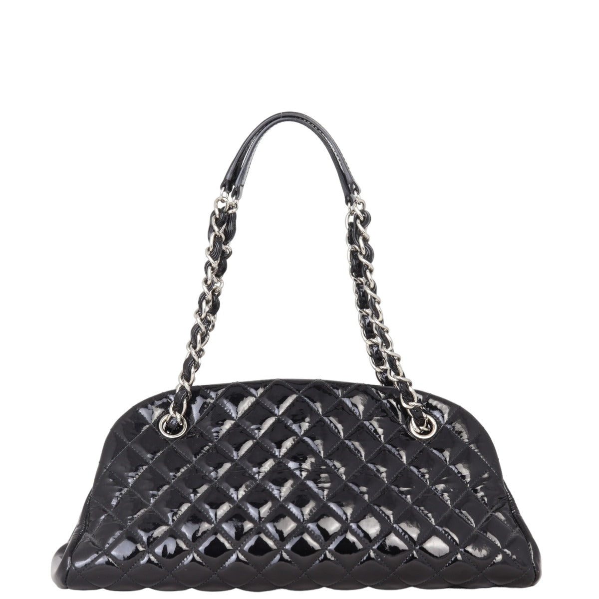 Chanel Just Mademoiselle Bowler Bag Patent Black Medium Handbag