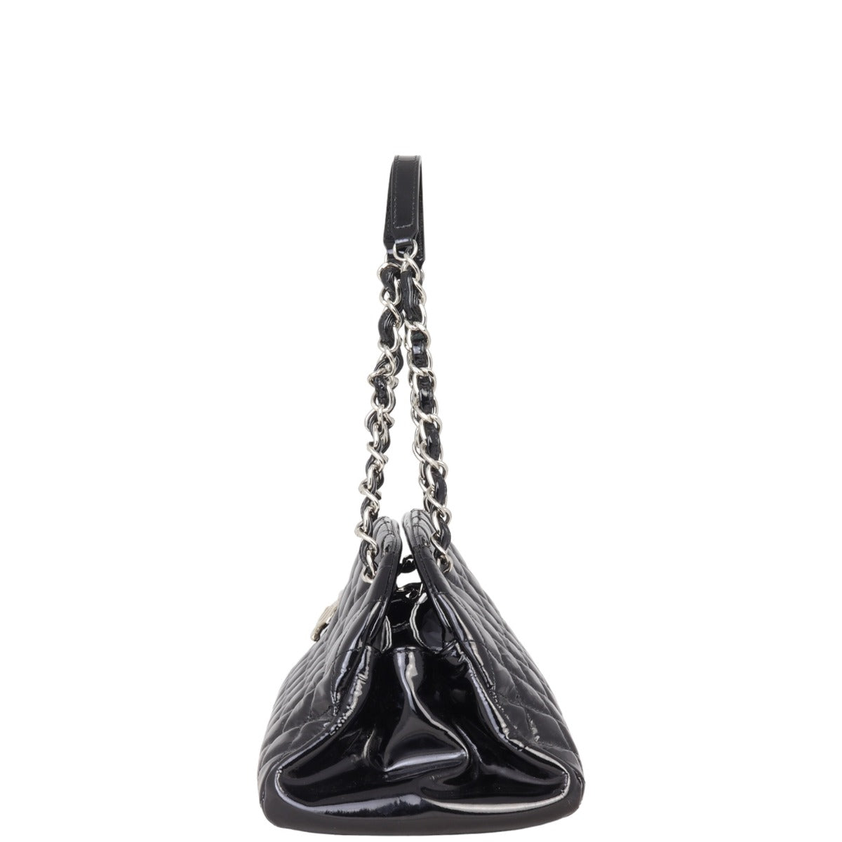 Chanel Just Mademoiselle Bowler Bag Patent Black Medium Handbag