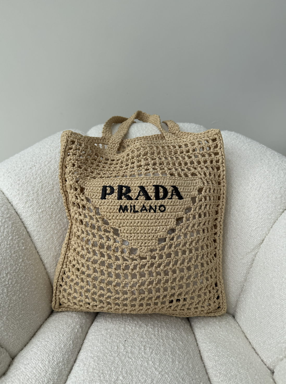 Prada Tote Bag Crochet Raffia