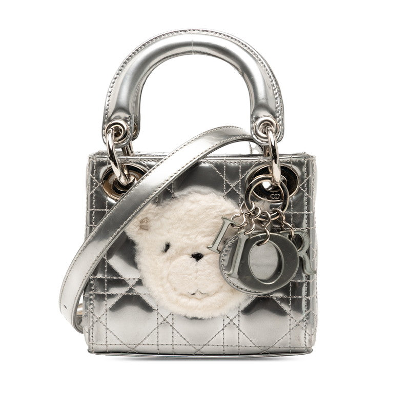 Dior Lady Nano Cannage Fur 2Way Bag Leather Patent Travel Bag