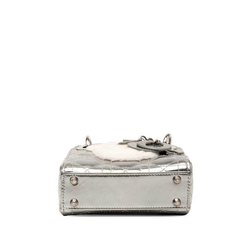 Dior Lady Nano Cannage Fur 2Way Bag Leather Patent Travel Bag