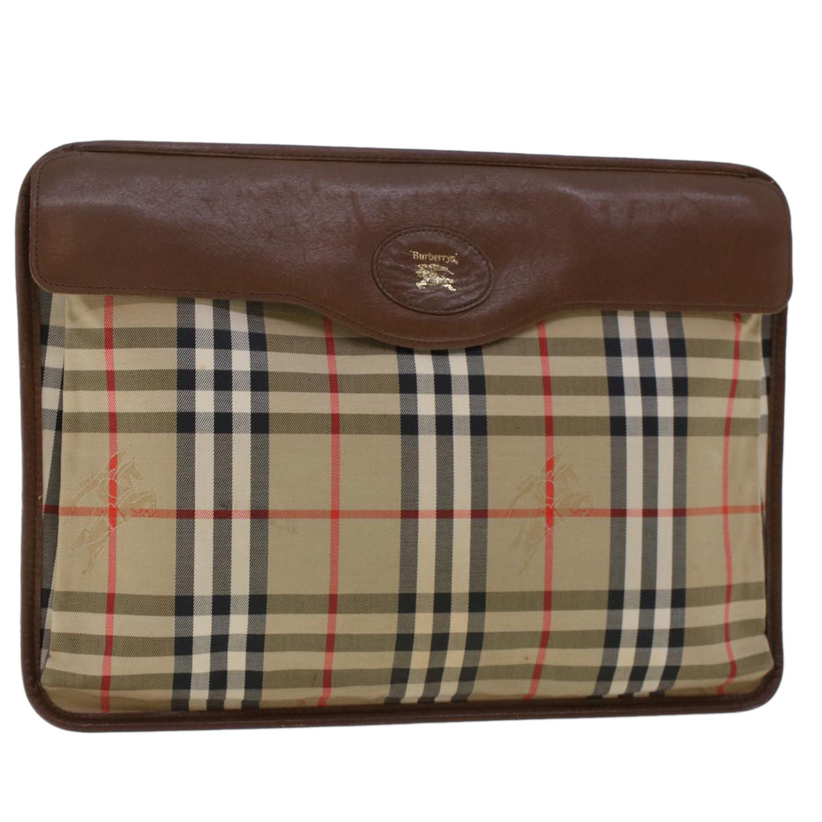 Burberry Luxury ss Nova Check Clutch Bag Auth Ki3144 Leather Nylon Beige