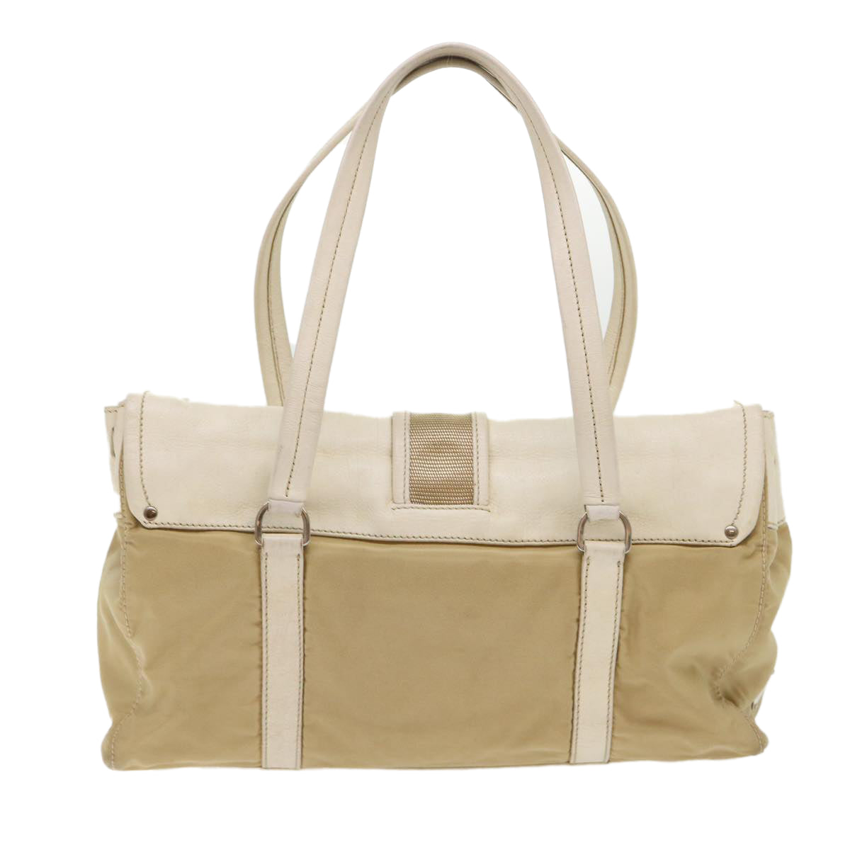 Prada Hand Bag Leather Nylon Beige Travel Bag Leather Beige Ki3154