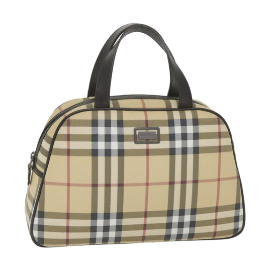 Burberry Luxury Nova Check Hand Bag Pvc Auth Ki3649 Leather Beige Travel Bag