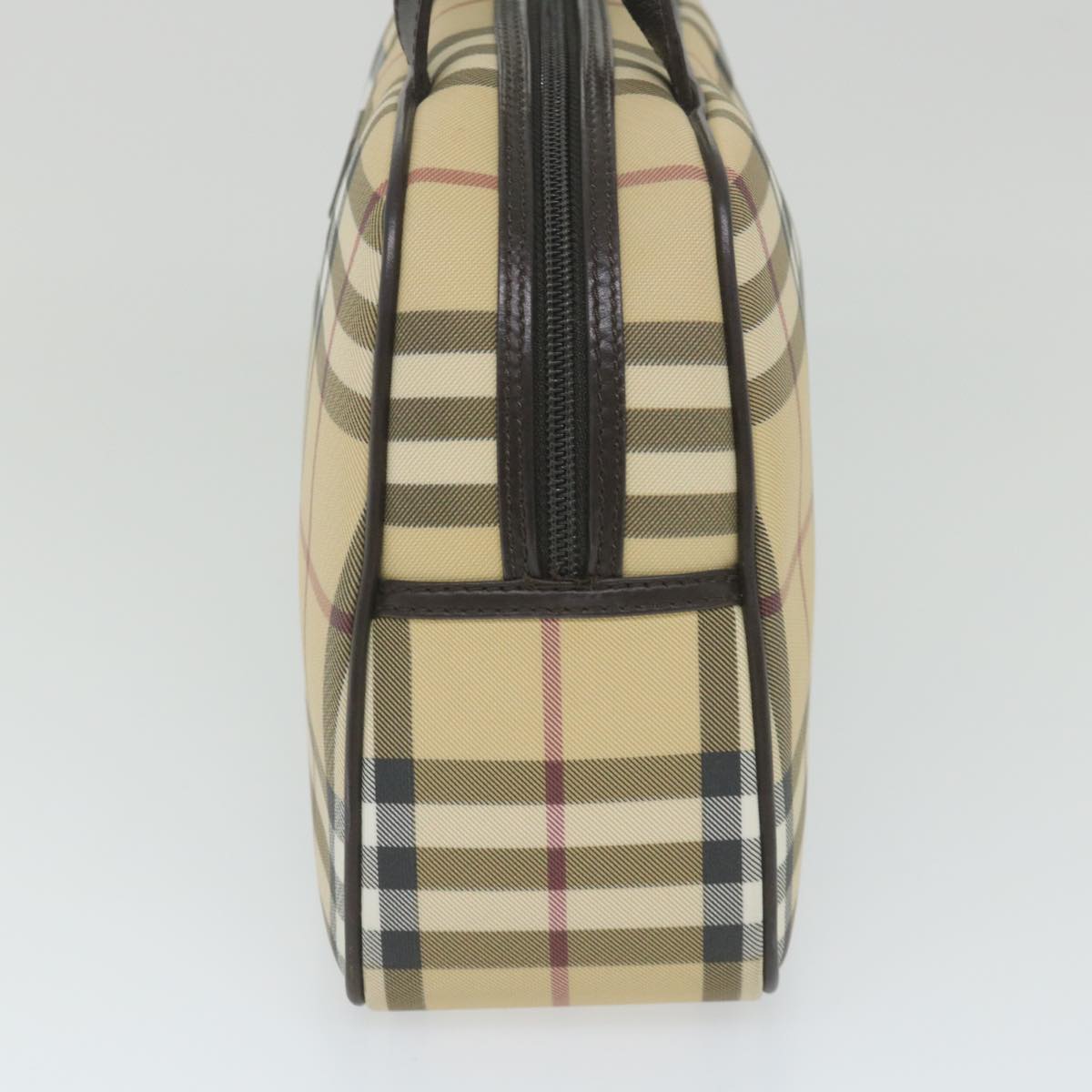 Burberry Luxury Nova Check Hand Bag Pvc Auth Ki3649 Leather Beige Travel Bag