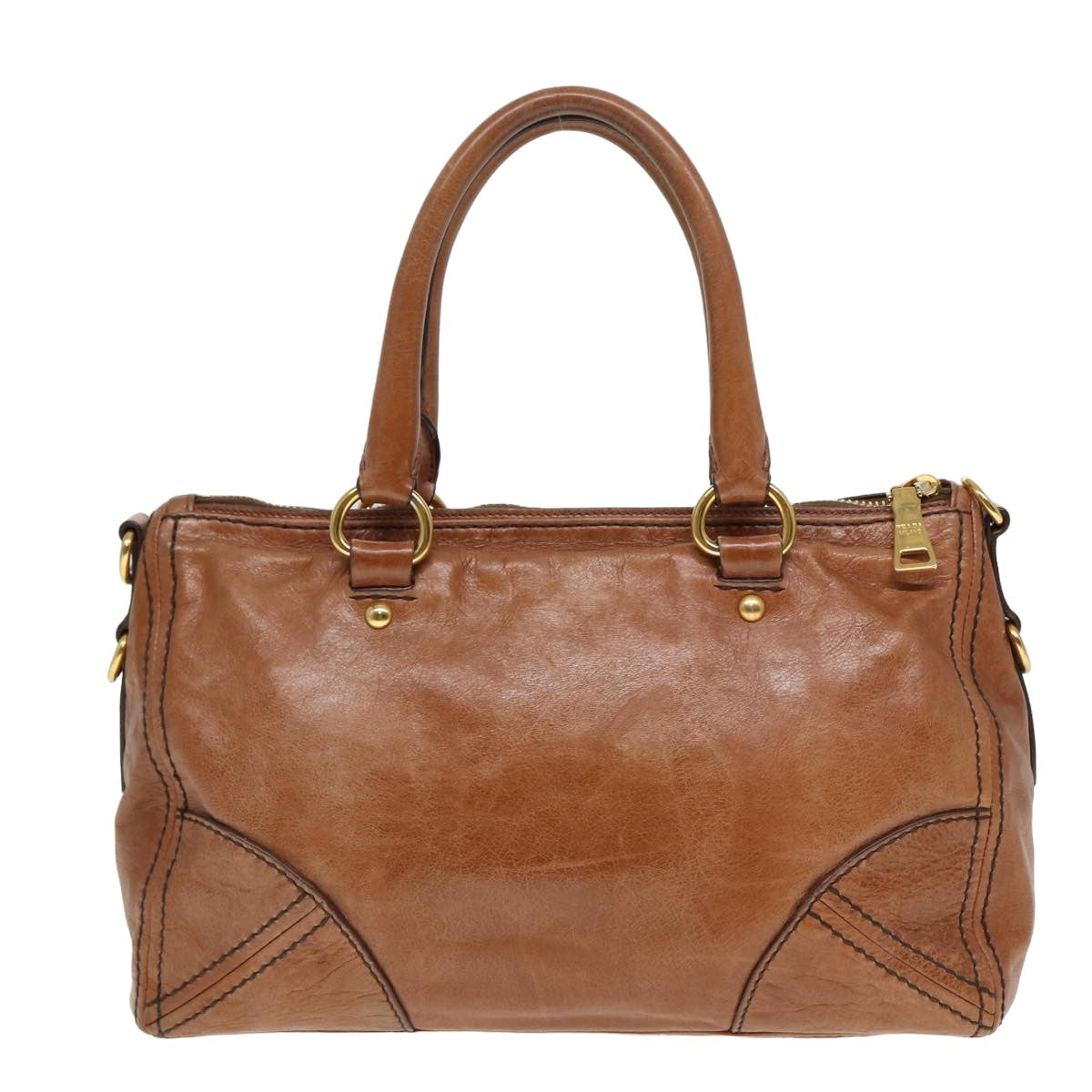Prada Hand Bag 2Way Auth Leather Brown Travel Bag