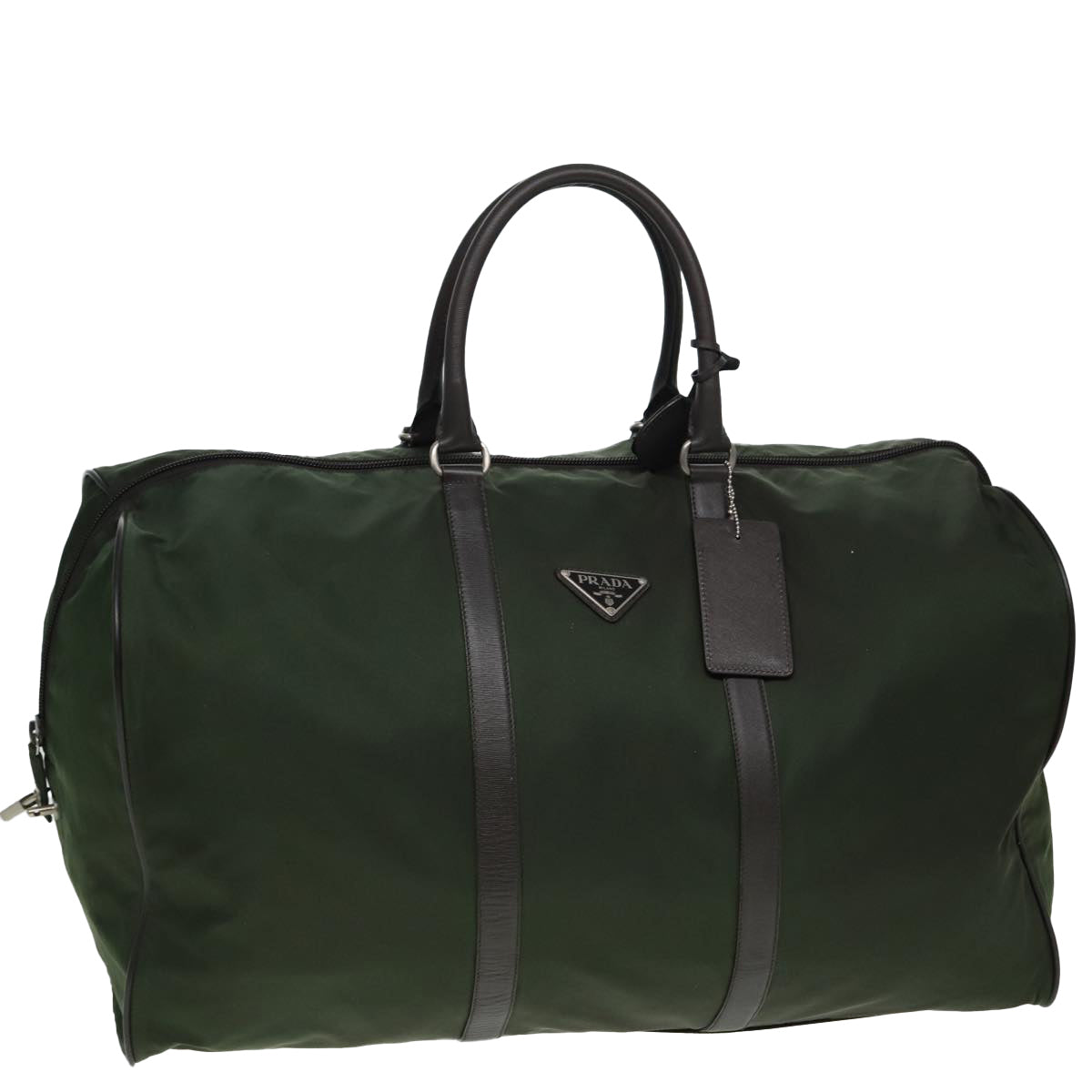 Prada Boston Bag Khaki Auth Nylon Brown Travel Bag