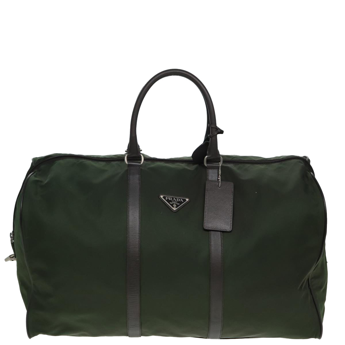 Prada Boston Bag Khaki Auth Nylon Brown Travel Bag