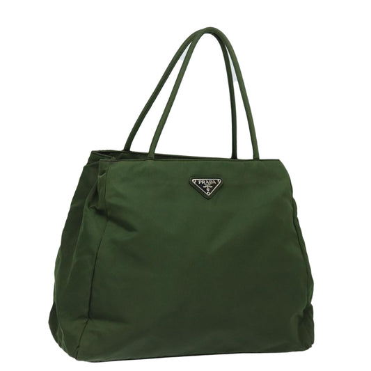 Prada Tote Bag Khaki Auth Nylon Silver Silver Auth Ki4704