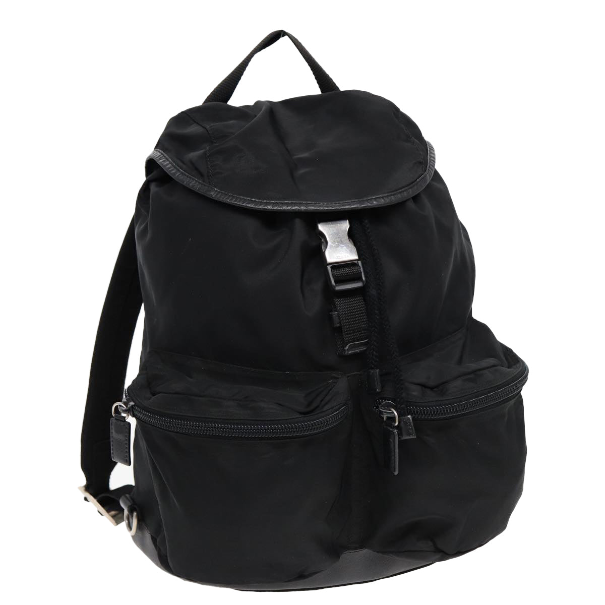 Prada Backpack Auth Nylon Black Silver Silver Auth Ki4718