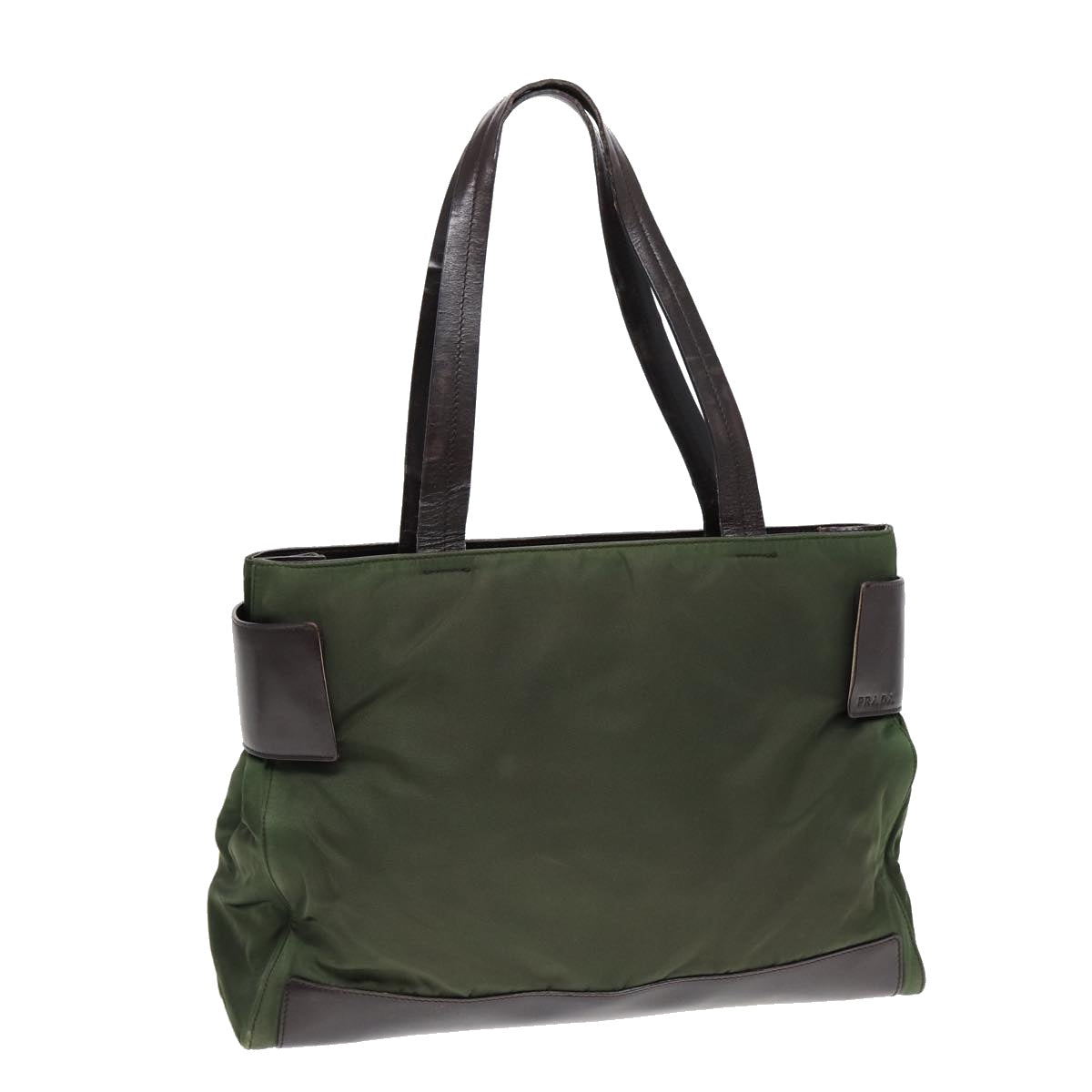 Prada Tote Bag Khaki Auth Leather Nylon Brown