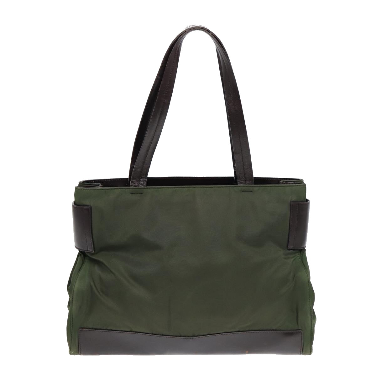 Prada Tote Bag Khaki Auth Leather Nylon Brown