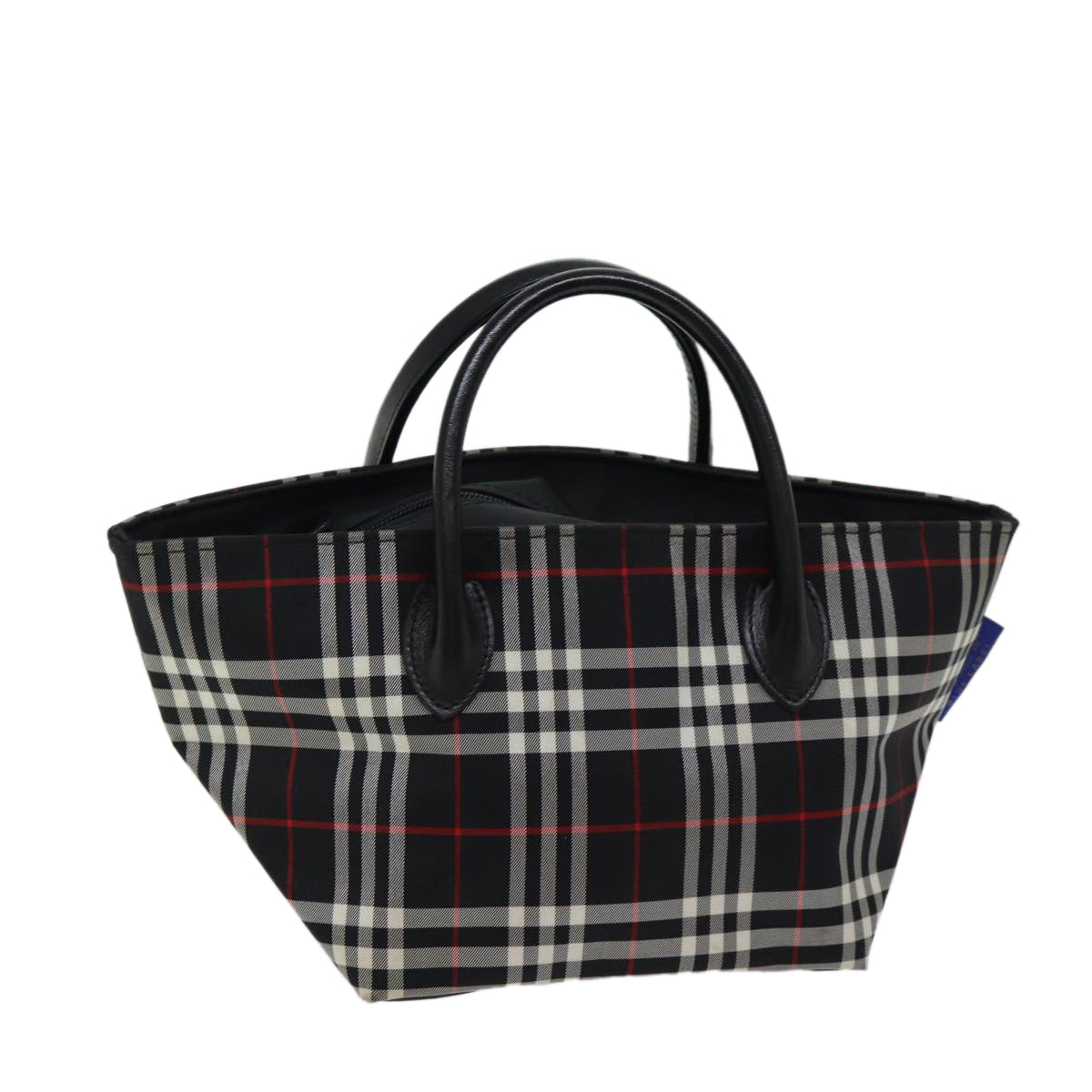 Burberry Luxury ss Nova Check Label Hand Bag Auth Nylon Black Blue Travel Bag Black Auth Kk207