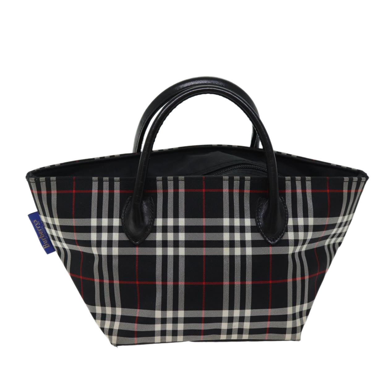 Burberry Luxury ss Nova Check Label Hand Bag Auth Nylon Black Blue Travel Bag Black Auth Kk207