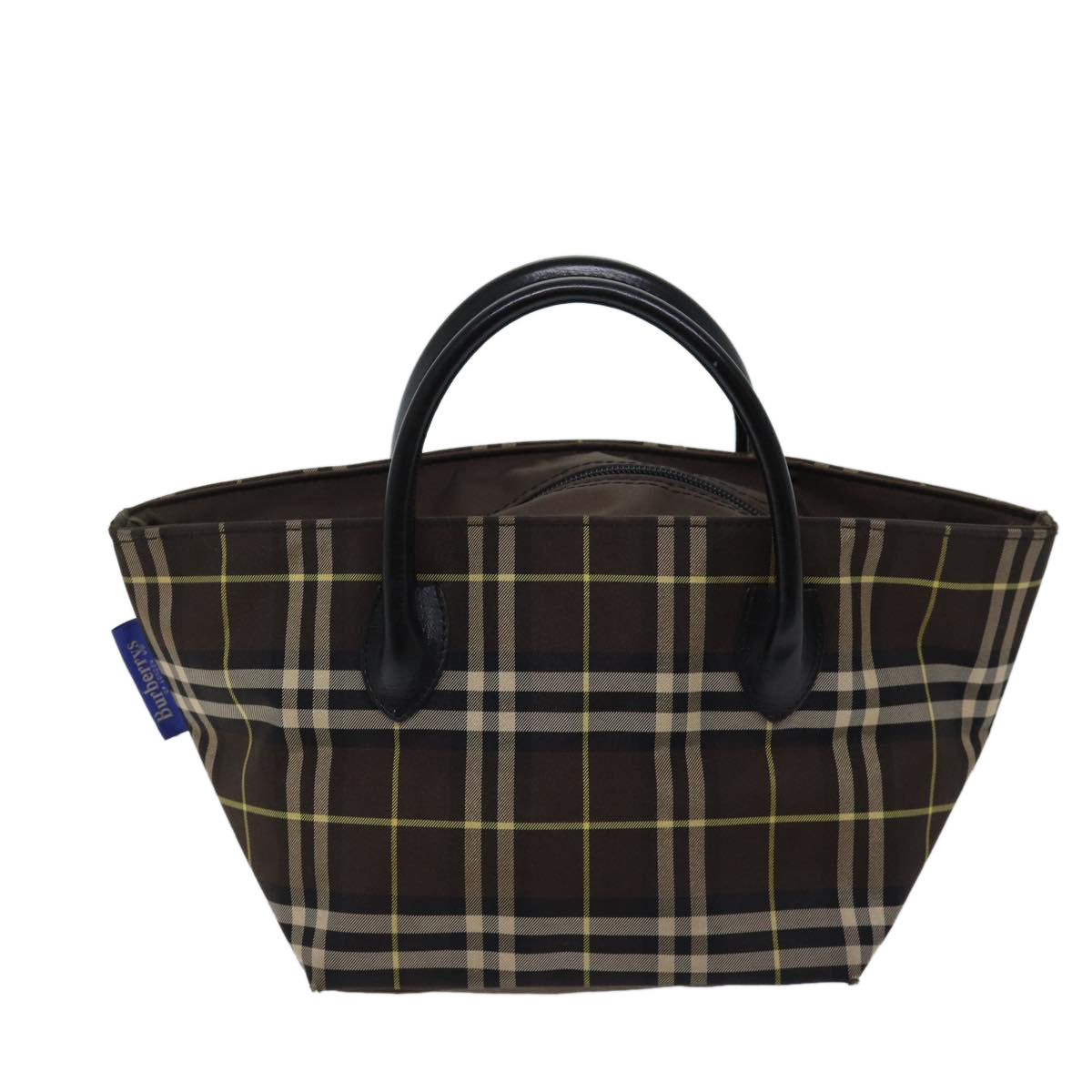 Burberry Luxury ss Nova Check Label Hand Bag Auth Nylon Brown Blue Travel Bag