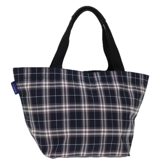 Burberry Luxury ss Label Nova Check Tote Bag Auth Nylon Blue Navy