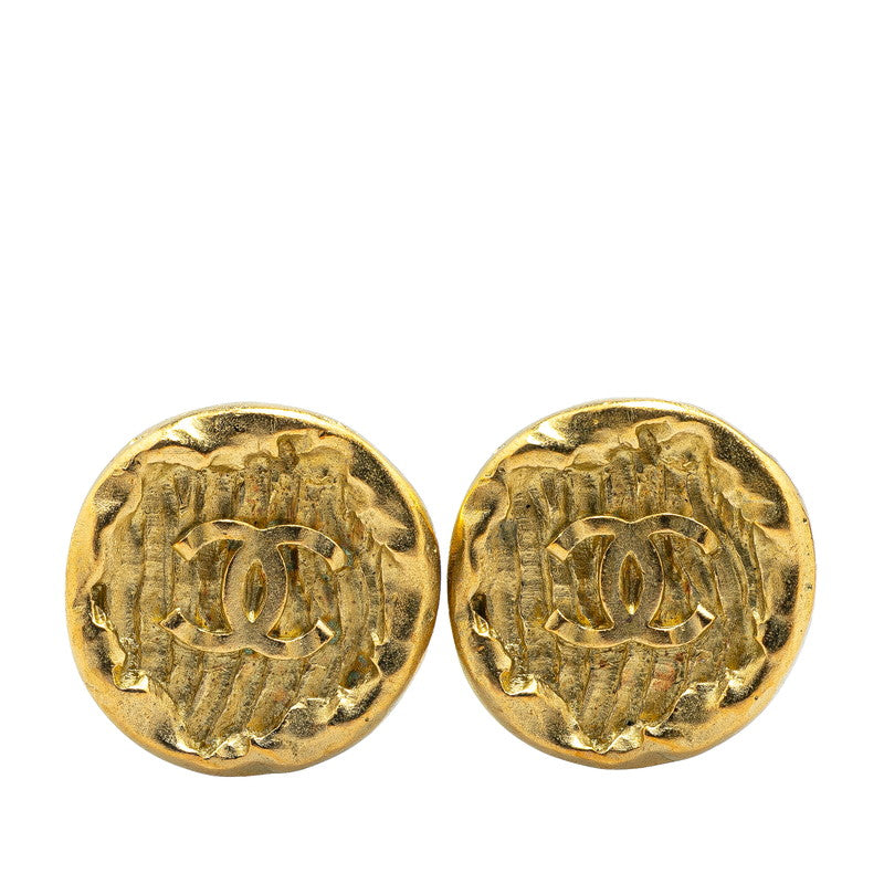 Chanel Gold Plated Coco Mark Round Earrings Jewelry