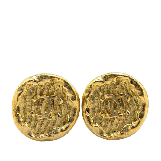 Chanel Gold Plated Coco Mark Round Earrings Jewelry