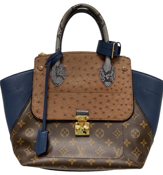 Louis Vuitton Majestuex Ostrich Python Satchel Leather Blue Tote Bag