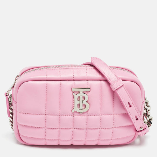 Burberry Luxury Lola Camera Bag Leather Quilted Pink Travel Bag