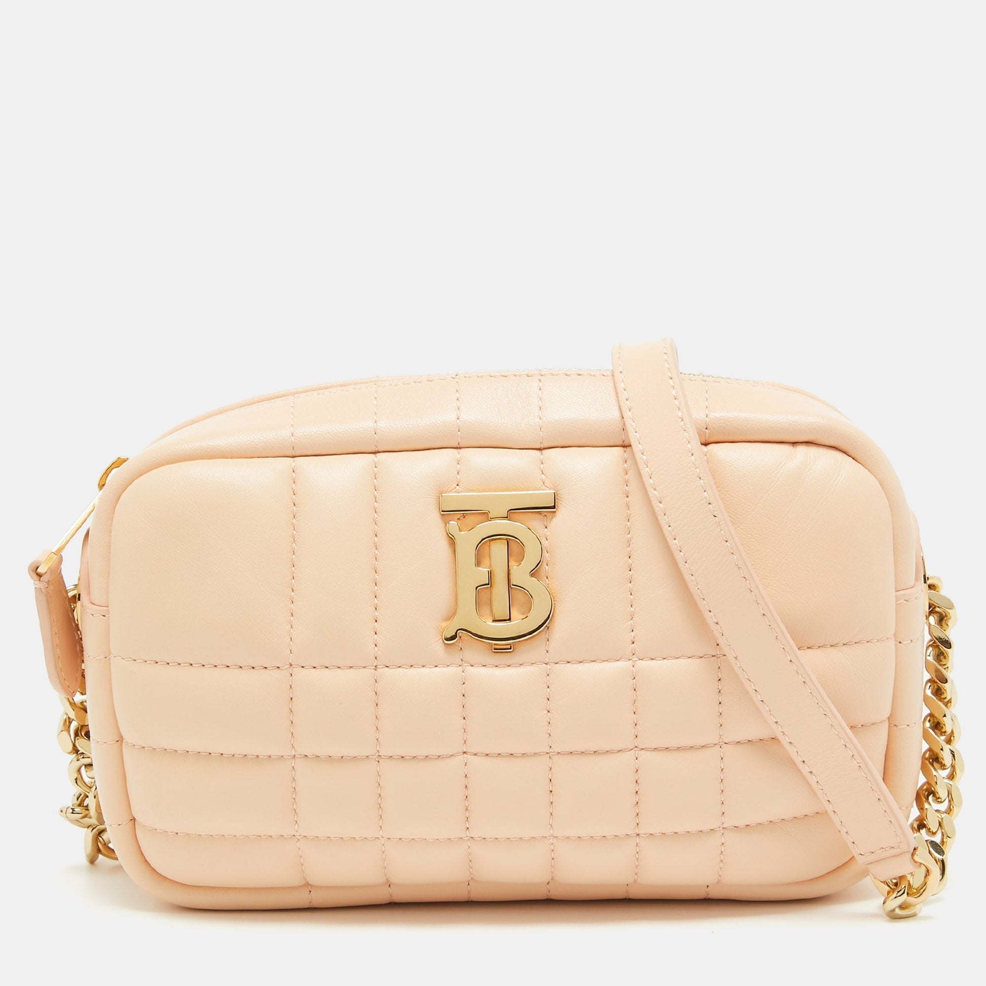 Burberry Luxury Peach Lola Camera Bag Leather Quilted Pink Travel Bag
