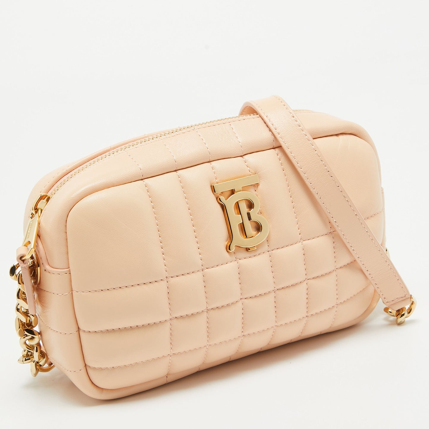 Burberry Luxury Peach Lola Camera Bag Leather Quilted Pink Travel Bag